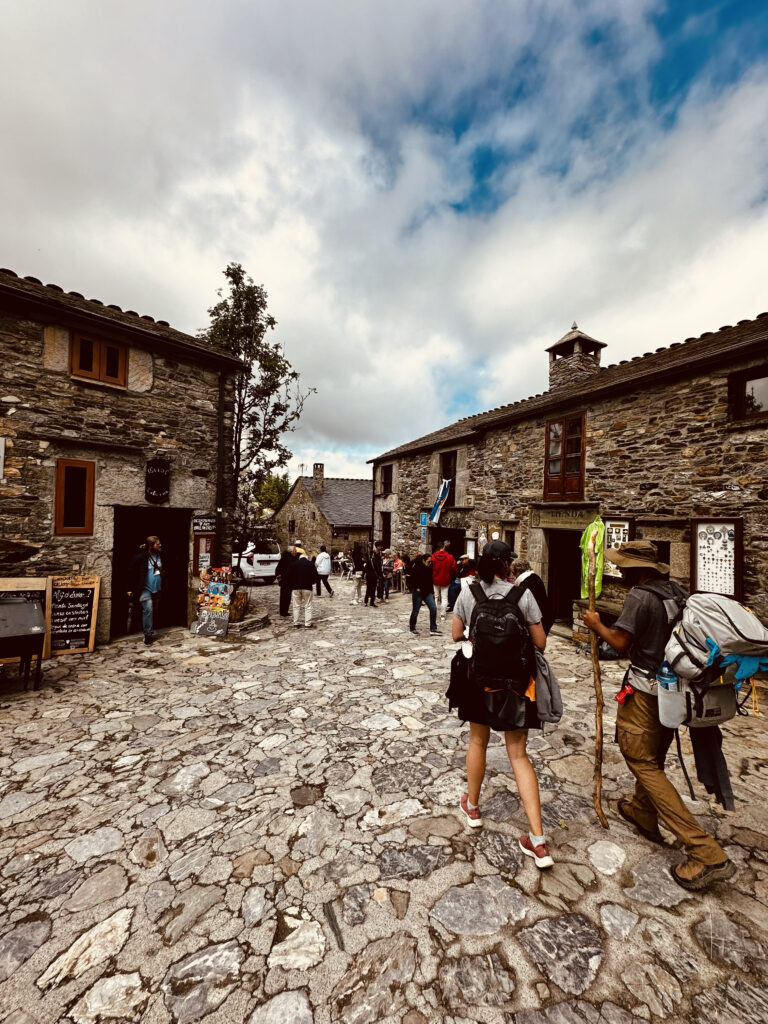 Arriving in O Cebreiro Traditional Mountain Village on Camino Frances